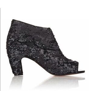 NWT Maison Margiela Paris Black Sequin Peep-Toe Ankle Bootie Size 37.5